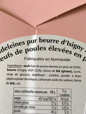 Liste des ingrédients du produit Madeleine Nature Biscuiterie Jeannette 