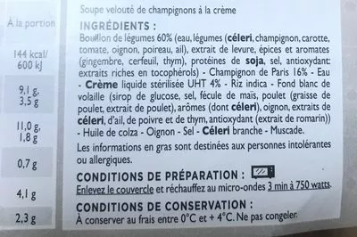 List of product ingredients Velouté de champignons  350 ml