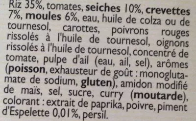 Lista de ingredientes del producto Risotto fruits de mer Pêcheries Basques 900 g