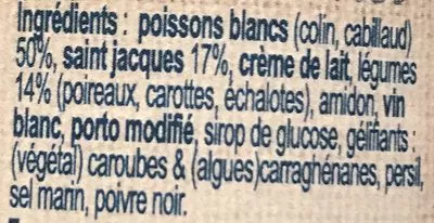 Lista de ingredientes del producto Terrine de Saint Jacques aux petits légumes Comptoir de Belle Île en Mer 100g