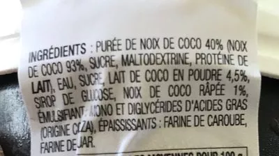 List of product ingredients Sorbet Noix de Coco La Belle Aude 
