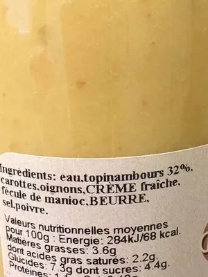 List of product ingredients Veloute de topinambours  