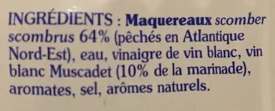Lista de ingredientes del producto Filets de maquereau marinés au muscadet La Compagnie Bretonne Du Poisson 118 g (73 g)