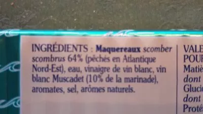 Liste des ingrédients du produit Filets De Maquereaux Marinés Au Muscadet Compagnie Bretonne Du Poisson 