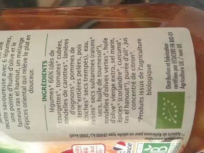 Lista de ingredientes del producto Légumes pour tajine jardin bio, Léa nature 650g