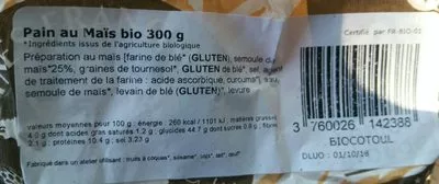 Lista de ingredientes del producto Pain au maïs bio 300g  