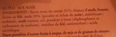 Lista de ingredientes del producto Le moelleux aux noix Les Comtes de la Marche 350 g e
