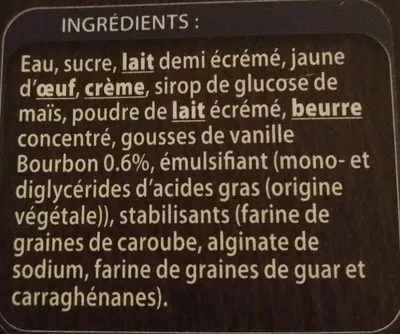 List of product ingredients Crème glacée Vanille L'Angélys 450 g