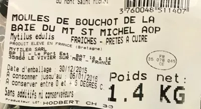 Lista de ingredientes del producto Moules de Bouchot de la Baie du Mont Saint Michel Mytilea 1.4 kg