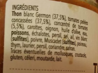 Liste des ingrédients du produit Thon blanc germon à la tomate Groix & Nature 