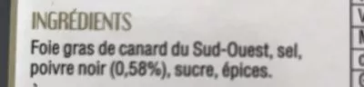 List of product ingredients Le Foie Gras Artisanal au Poivre Noir Lartigue & Fils, Lartigue 150 g