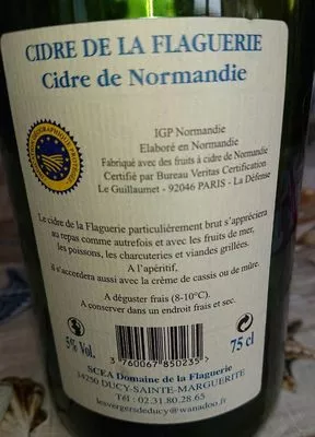 List of product ingredients Cidre de la flaguerie Les vergers de Ducy 75cl