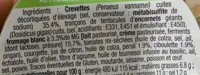 List of product ingredients Émietté de Crevettes au Fromage Blanc & Fines Herbes L'Atelier Miti, Miti 100 g