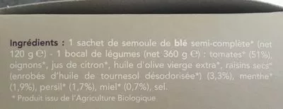 Lista de ingredientes del producto Epicerie / Plats Et Produits Cuisinés / Plats Préparés Bio Pronatura 480 g