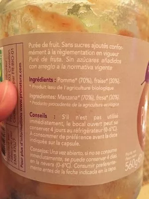 Lista de ingredientes del producto Purée De Pommes Fraises Pronatura 