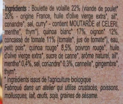 List of product ingredients Boulettes de Poulet à l'Orientale & quinoa Lechef 
