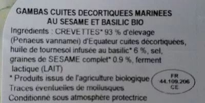 List of product ingredients Gambas Decort Sesame-basilic 40-60 Délices D'o 