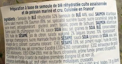 Lista de ingredientes del producto Salade de Saumon Pâtes Perles Asiatique La Cuisine du Poissonnier, Grand Frais 280 g