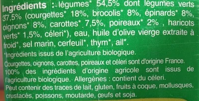 Lista de ingredientes del producto Velouté de légumes verts Biocoop 1 l