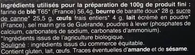 Liste des ingrédients du produit Galettes Bretonnes pur beurre de baratte Biocoop 120g