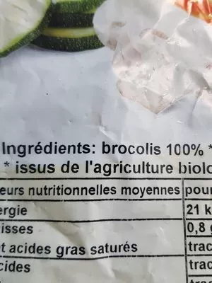 Liste des ingrédients du produit BROCOLIS FLEURETTES SURGELES Bioregard 