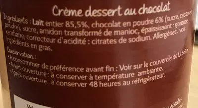 Lista de ingredientes del producto Creme dessert au chocolat Yabon 500 g