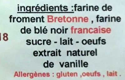 Lista de ingredientes del producto 6 Authentiques Crêpes Fraîches de Froment La Petite Crêpière 340 g