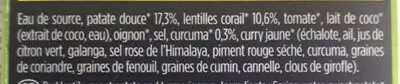 List of product ingredients Soupe Bio lentilles corail, patate douce et curcuma Greenshoot 1 L