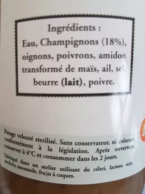 Liste des ingrédients du produit Velouté de Champignons  