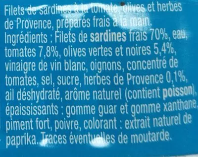 Lista de ingredientes del producto Filets de Sardine (à la Provençale, Sans huile) La Perle des Dieux 115 g