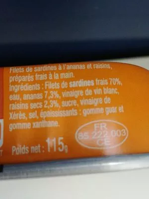 List of product ingredients Filets de sardines à la creole La Perle des Dieux 115g