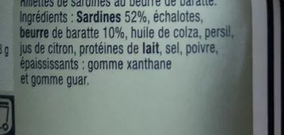 Liste des ingrédients du produit Rillettes de sardines au beurre de baratte La Perle des Dieux 80g