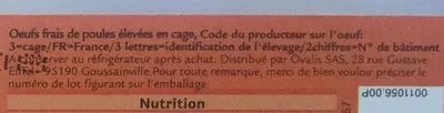 List of product ingredients Oeufs Sans marque 12 Oeufs moyen