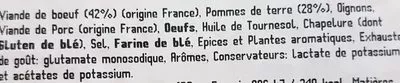 List of product ingredients Boulettes de Viande au Bœuf et Oignons Aux Saveurs d'Ardennes 320 g