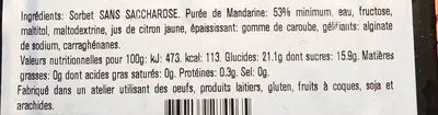 List of product ingredients Sorbet mandarine La Turbine à Saveurs 