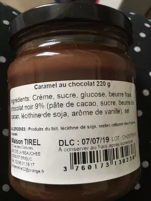 Liste des ingrédients du produit Caramel au beurre salé chocolat Maison Tirel 220g