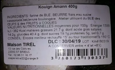 Lista de ingredientes del producto Kouign amann  