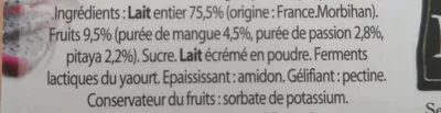 Lista de ingredientes del producto Yaourts Mangue passion pitaya Ker Ronan 500gr (4x125gr)