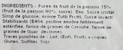 List of product ingredients Sorbet Fruit de la Passion Les Glaces de Jean Louis 450 g (750 ml)