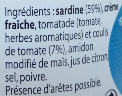 Liste des ingrédients du produit Rillettes de sardines à la tomate Maison Saint-Lô 90 g