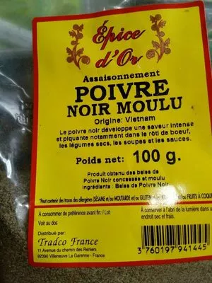 List of product ingredients Poivre noir moulu Epice d'Or 100 g