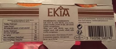 Liste des ingrédients du produit Crème dessert artisanale café Ekia 