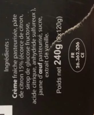 Lista de ingredientes del producto Crème brûlée écorces de citron confit Les saveurs de la Drôme 