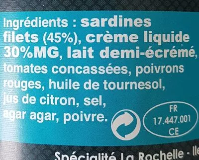Liste des ingrédients du produit Rillettes de sardine à la Rochelaise  