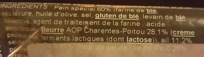 List of product ingredients Préfou garni de beurre APP Charente-Poitou & ail  