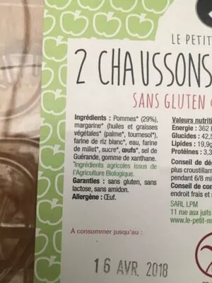 List of product ingredients Chaussons aux pommes bio  