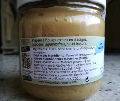 Liste des ingrédients du produit Purée 100% céleri rave La marmite bretonne 330g