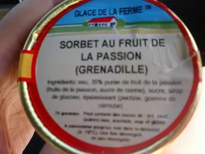 List of product ingredients Sorbet au fruit de la passion Glace de la Ferme 