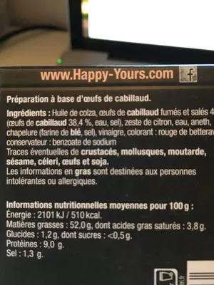 Lista de ingredientes del producto Tarama Happy Hours 