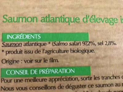 List of product ingredients Saumon atlantique fumé bio  
